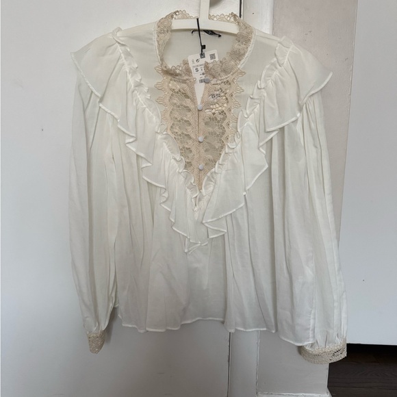 Zara Cream Lace Detail Blouse - Picture 3 of 4